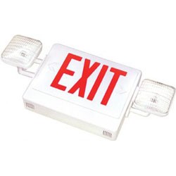 Combo LED Exit/Emergency Light Double Face, Red Letters, White 120/277V