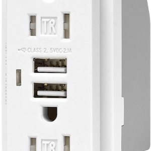 USB Charger with Duplex Tamper Resistant Receptacle White 15 Amp 125V