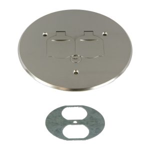 Enerlites 975517-S 1-Gang 20A Duplex Round Flip Cover Plate Floor Box, Nickel Plated Brass