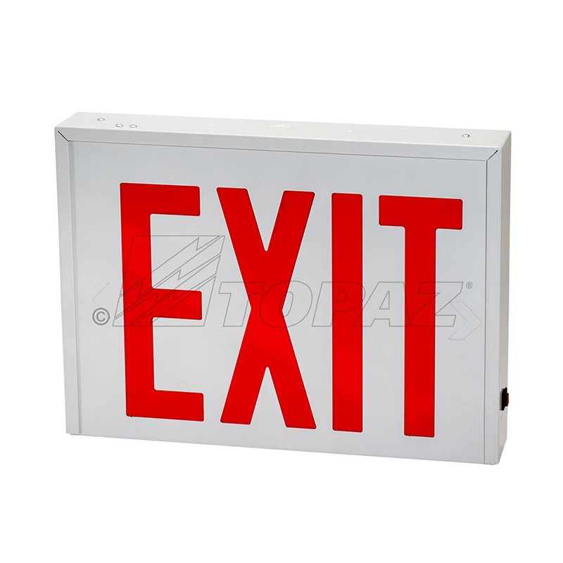 Topaz 75120 ES/LED/RW/B-NYC Steel, NYC Approved LED Red Exit with Battery Backup
