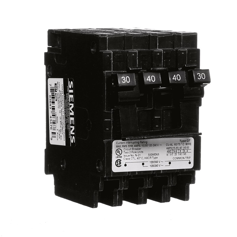 Siemens Q23040CT2 40 Amp Double-Pole and 30 Amp Double-Pole Type QT Quad Circuit Breaker