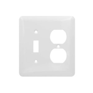 AIDA 053721 2 Gang Mid Size Smooth Metal Toggle Switch & Duplex Receptacle Wall Plate