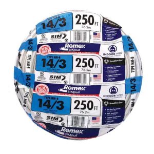 Southwire 14-3-NM-B-Romex 14/3 W/G NM-B Romex, Non-Metallic Wire, White, 250FT Coil