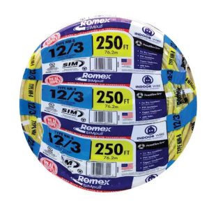 Southwire 12-3-NM-B-Romex 12/3 W/G NM-B Romex, Non-Metallic Wire, Yellow, 250FT Coil