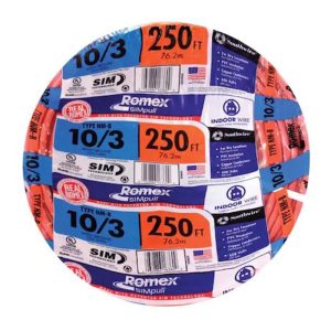 Southwire 10-3-NM-B-Romex 10/3 W/G NM-B Romex, Non-Metallic Wire, Orange, 250FT Coil