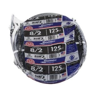 Southwire 8-2-NM-B-Romex 8/2 W/G NM-B Romex, Non-Metallic Wire, Black, 125FT Coil
