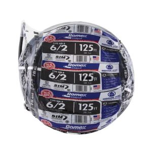 Southwire 6-2-NM-B-Romex 6/2 W/G NM-B Romex, Non-Metallic Wire, Black, 125FT Coil