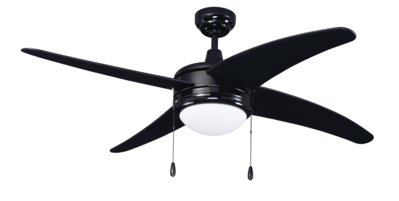 ROYAL PACIFIC 1007LED-BK-BK 50" SWEEP EUROPA I 4-CURVED BLADE CEILING FAN BLACK - E26 LED LIGHT KIT INCLUDED