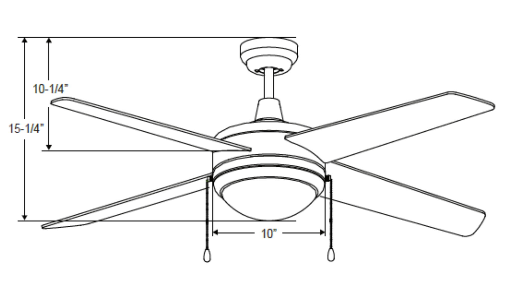 ROYAL PACIFIC 1044LED-BK-BK LED EUROPA IV 52" 4-BLADE CEILING FAN BLACK - LED LIGHT KIT INCLUDED