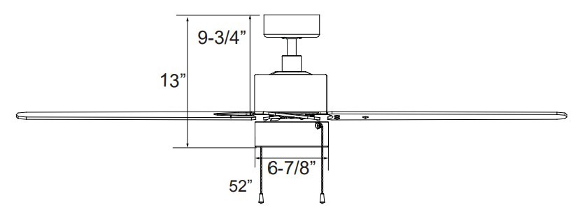 ROYAL PACIFIC 1074LED-MBK-MBK ALDEA II 52" 3-BLADE CEILING FAN W/ PULL CHAIN MATTE BLACK - LED LIGHT KIT
