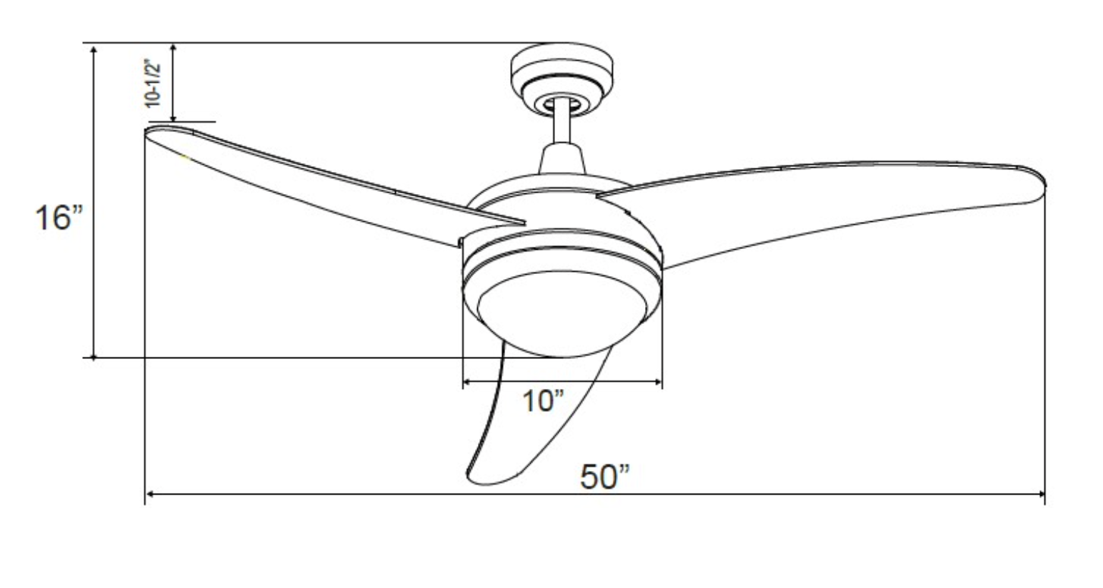ROYAL PACIFIC 1078OB-OB-E26-L CONTEMPO I 50" 3 CURVED BLADE CEILING FAN OIL-RUBBED BRONZE - E26 LED LIGHT KIT