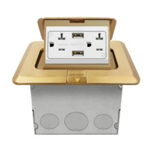 Enerlites 961248-C-USB 20A Brass Square Pop-up Tamper Resistant Floor Box Duplex Receptacles and 4A USB Ports