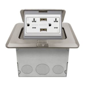 Enerlites 961248-S-USB 20A Nickel-Plated Square Pop-up Tamper Resistant Floor Box Duplex Receptacles and 4A USB Ports
