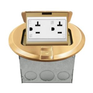 Enerlites 961501-C 20A Brass Round Pop-up Tamper-Weather Resistant Floor Box Receptacle