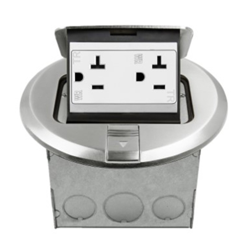 Enerlites 961501-S 20A Nickel-Plated Round Pop-up Tamper-Weather Resistant Floor Box Receptacle