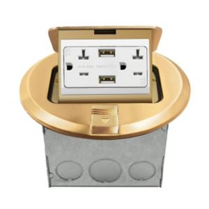 Enerlites 961501-C-USB 20A Brass Round Pop-up Tamper Resistant Floor Box Duplex Receptacle and 2.1A USB Ports