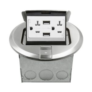 Enerlites 961501-S-USB 20A Nickel-Plated Round Pop-up Tamper Resistant Floor Box Duplex Receptacle and 2.1A USB Ports