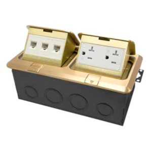 Enerlites 962301-C-D Brass Pop-up 20A Tamper-Weather-Resistant Floor Box Receptacle & Triple RJ45 Jacks Module
