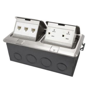 Enerlites 962301-S-D Nickel-Plated Pop-up 20A Tamper-Weather-Resistant Floor Box Receptacle & Triple RJ45 Jacks Module