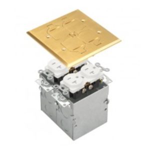 Enerlites 975549-C 2-Gang 20A Brass Flip-Lid Floor Box Dual Tamper-Weather Resistant Duplex Receptacle