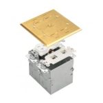 Enerlites 975549-C-D Two-Gang Brass Flip-Lid 20A Floor Box Tamper-Weather-Resistant Duplex Receptacle and Datacom Module