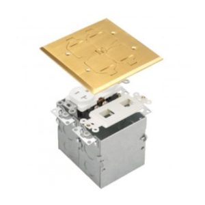 Enerlites 975549-C-D Two-Gang Brass Flip-Lid 20A Floor Box Tamper-Weather-Resistant Duplex Receptacle and Datacom Module
