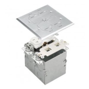Enerlites 975549-S-D Two-Gang Nickel-Plated Flip-Lid 20A Floor Box Tamper-Weather-Resistant Duplex Receptacle and Datacom Module