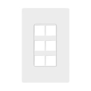 Enerlites ENSI8876-W 1-Gang 6-Port Decorator Keystone Wall Plate, Screwless, Polycarbonate