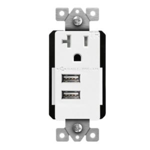 Enerlites 61200-TR2USB-CU-W Interchangeable Dual USB Charger 4.8A with 20A Single Tamper-Resistant Receptacle