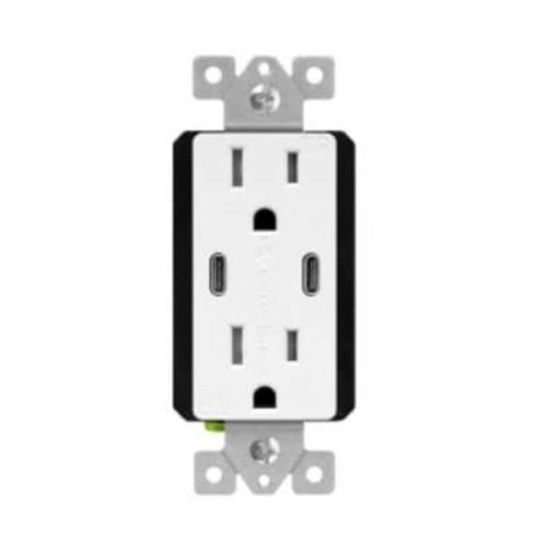 Enerlites 61501-2C-W 15 Amp Interchangeable Dual USB Type-C Charger Tamper Resistant Duplex Receptacle, White