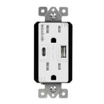 Enerlites 61501-TR2USB-1A1C-W Dual USB Type-C/Type-A Charger 5.8A with 15A Tamper-Resistant Duplex Receptacles, White