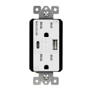 Enerlites 61501-TR2USB-1A1C-W Dual USB Type-C/Type-A Charger 5.8A with 15A Tamper-Resistant Duplex Receptacles, White