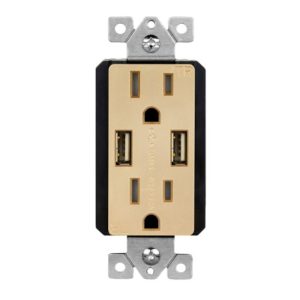 Enerlites 61501-TR2USB-S-GD Elite Series Dual USB Charger 4A with 15A Tamper-Resistant Duplex Receptacles, Gold