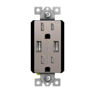 Enerlites 61501-TR2USB-S-NK Elite Series Dual USB Charger 4A with 15A Tamper-Resistant Duplex Receptacles, Nickel
