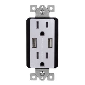 Enerlites 61501-TR2USB-S-SV Elite Series Dual USB Charger 4A with 15A Tamper-Resistant Duplex Receptacles, Silver