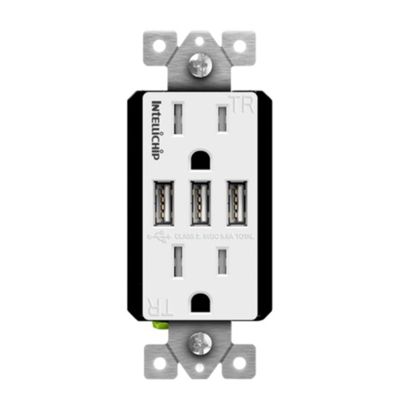 Enerlites 61501-TR3USB-CC-W Triple USB Charger 5.8A with 15A Tamper-Resistant Duplex Receptacles, White