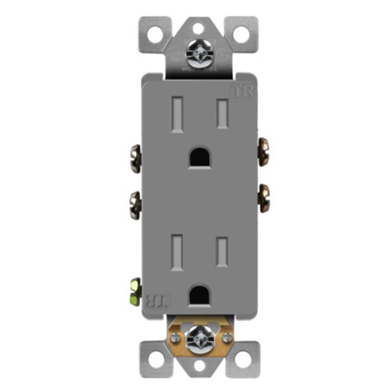 Enerlites 61501-TR-GY Residential Grade 15A Decorator Style Self-Grounding Tamper-Resistant Duplex Receptacle, Gray
