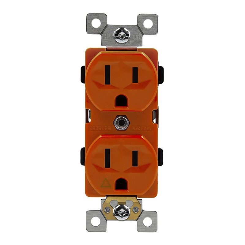 Enerlites 61510-O Industrial Grade Isolated Ground Heavy Duty 15A Duplex Receptacle, 5-15R, Orange
