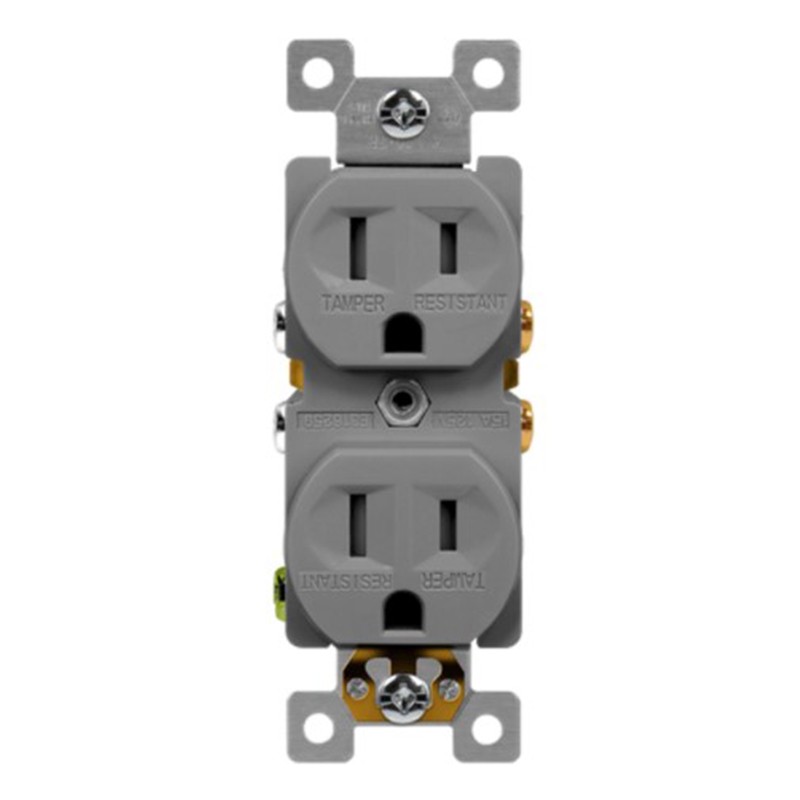 Enerlites 61580-GY Residential Grade 15A Self-Grounding Duplex Receptacle, Gray