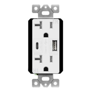 Enerlites 62001-TR2USB-1A1C-W White Dual USB Type-C/Type-A Charger 5.8A with 20A Tamper-Resistant Duplex Receptacles