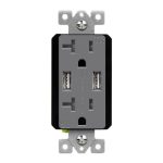 Enerlites 62001-TR2USB-CC-GY Gray Dual USB Charger 4.8A with 20A Tamper-Resistant Duplex Receptacles