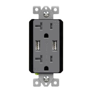 Enerlites 62001-TR2USB-CC-GY Gray Dual USB Charger 4.8A with 20A Tamper-Resistant Duplex Receptacles