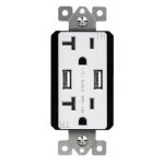 Enerlites 62001-TR2USB-CC-W White Dual USB Charger 4.8A with 20A Tamper-Resistant Duplex Receptacles