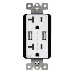 Enerlites 62001-TR2USB-CC-W White Dual USB Charger 4.8A with 20A Tamper-Resistant Duplex Receptacles