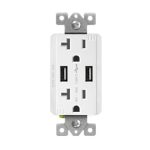 Enerlites 62001-TR2USB-S-W White Dual USB Charger 4A with 20A Tamper-Resistant Duplex Receptacles