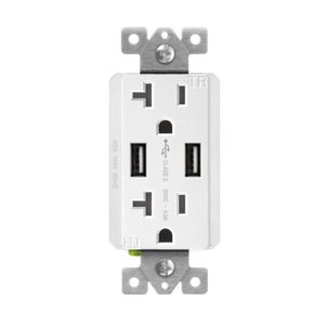 Enerlites 62001-TR2USB-S-W White Dual USB Charger 4A with 20A Tamper-Resistant Duplex Receptacles