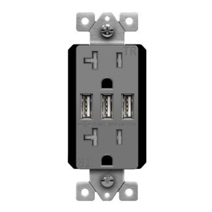 Enerlites 62001-TR3USB-CC-GY Gray Triple USB Charger 5.8A with 20A Tamper-Resistant Duplex Receptacles