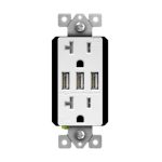 Enerlites 62001-TR3USB-CC-W White Triple USB Charger 5.8A with 20A Tamper-Resistant Duplex Receptacles
