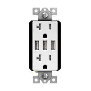Enerlites 62001-TR3USB-CC-W White Triple USB Charger 5.8A with 20A Tamper-Resistant Duplex Receptacles