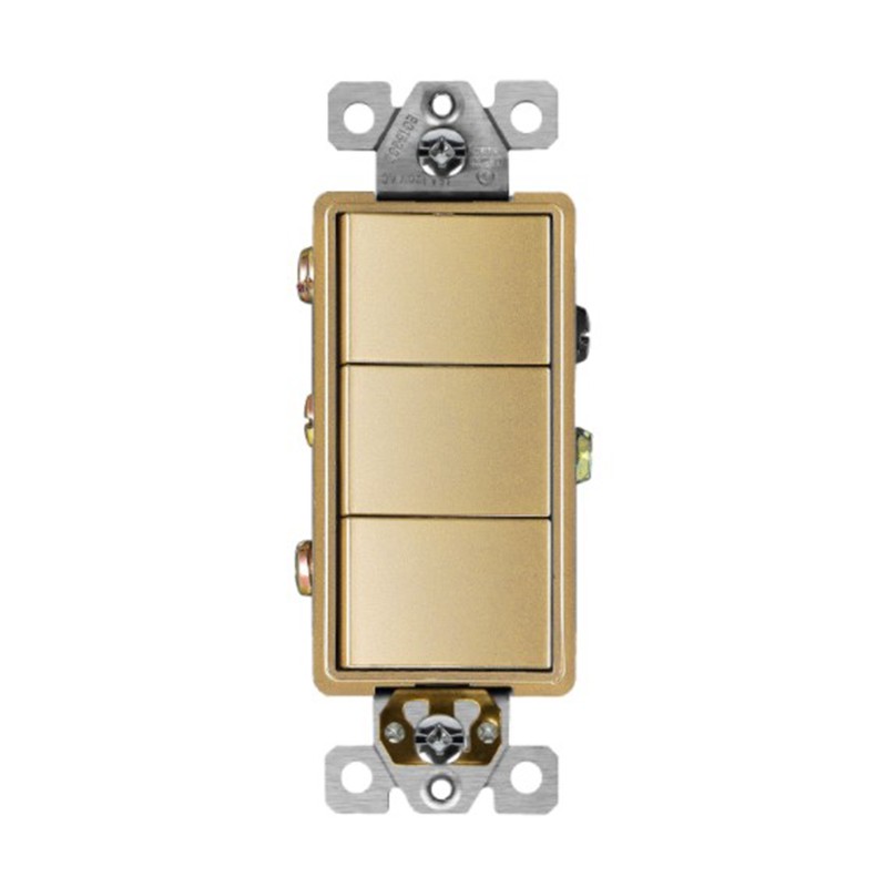 Enerlites 62755-GD Elite Series Triple Rocker Switches, Single Pole, Gold